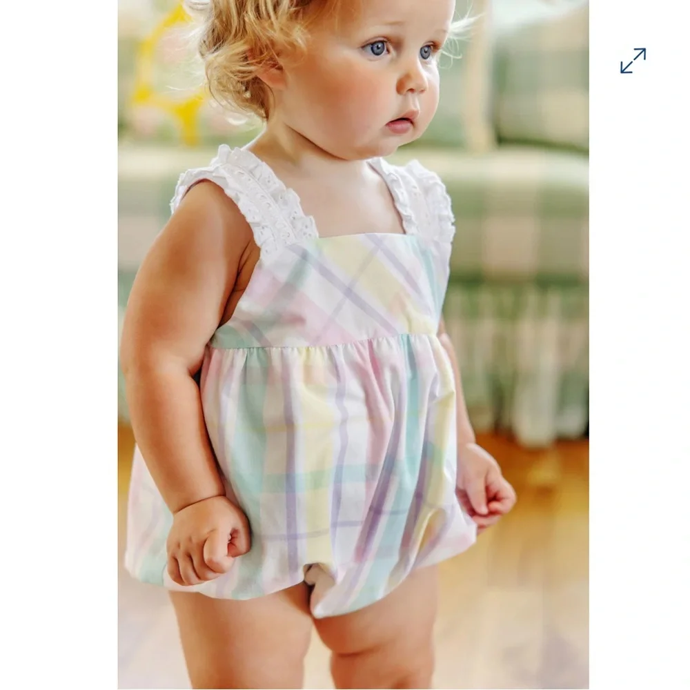 Beaufort Bonnet Babs Bubble Brunch Plate Plaid with Worth Avenue White Girl’s 3T